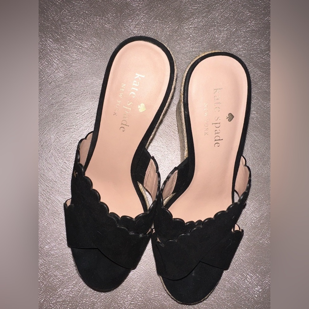 Kate Spade like new Black and Cream espadrille Wedge Sandals 6.5 vacation - Picture 2 of 10